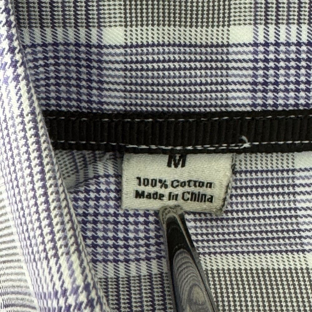 David Donahue Dress Shirt Mens Medium Purple Plaid Check Cotton Classic Fit - Picture 7 of 12